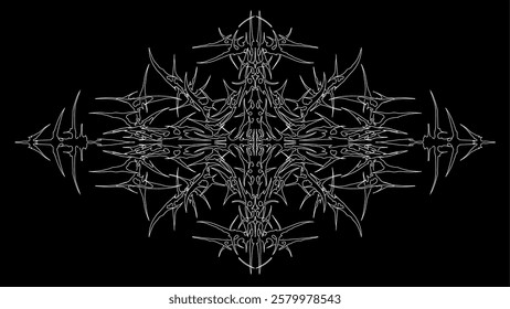 Cyber gothic ornamental, cyber sigilism intricate patterns, neo tribal abstract symmetrical shapes vector design