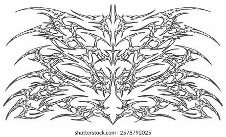 Cyber gothic sigilism symmetrical shapes, neo tribal ornamental element, vector illustration on white background	