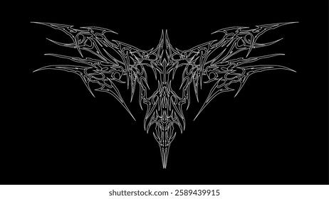 Cyber gothic sigilism symmetrical shapes, neo tribal ornament vector illustration on dark background