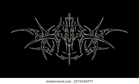 Cyber gothic sigilism vector design featuring sharp, symmetrical patterns and intricate details. Perfect for dark themed logos, futuristic art, or industrial gothic aesthetics