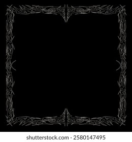 Cyber Gothic symmetrical frame in black neo tribal abstract shape free-hand style vector design