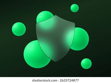Imagen de escudo verde cibernético para la seguridad de Internet en estilo morfismo de vidrio.
