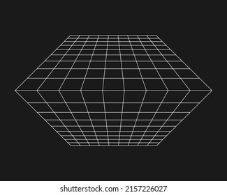 Cibercuadrícula, túnel rectangular de perspectiva retro punk. Geometría del túnel de cuadrícula sobre fondo negro. Ilustración vectorial.