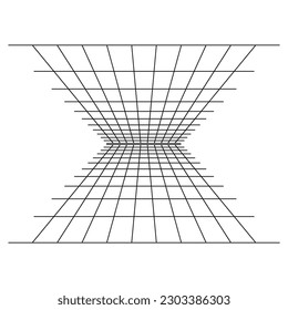 Cibercuadrícula, túnel rectangular de perspectiva retro punk. Geometría del túnel de cuadrícula sobre fondo negro. Ilustración vectorial.