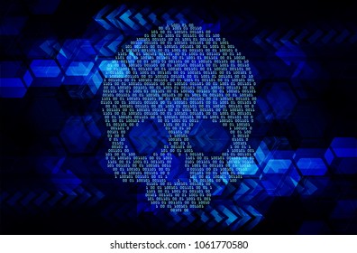 cyber hacker attack background, skull vector
