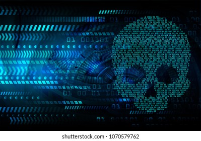 Cyber hacker attack background, skull vector