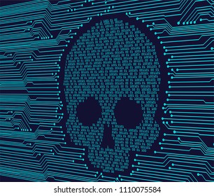 cyber hacker attack background, skull vector
