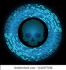 cyber hacker attack background, skull vector