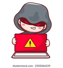 Cyber-Hacker Cartoon Vector. Cyber Crime Concept Design Illustration. Hacking-System und Schutz, Daten, Informationen und Geld Diebstahl, sichere Web-Verkehr. isolierter weißer Hintergrund