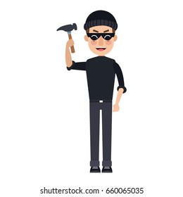 cyber hacker holding hammer broken security concept