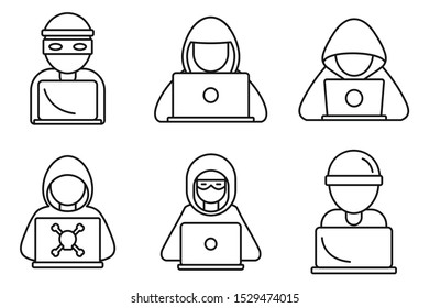 Cyber hacker icons set. Outline set of cyber hacker vector icons for web design isolated on white background