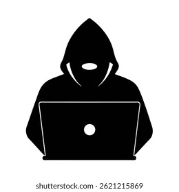 Cyber Hacker Silhouette at Laptop Icon
