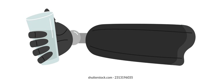 Cyber Hand Prosthesis Holding Cup Vector Illustration