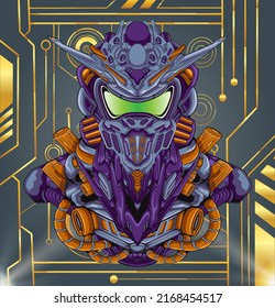Cyber head robot mecha illustration