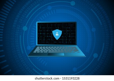 cyber high security and protect from virus and hacker. computer with padlock safety. vector illsutration.