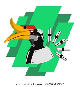 Cyber Hornbill - Bucerótido que se ha modificado para convertirlo en una criatura viviente de la mitad de la máquina que vive en la era del ciberpunk