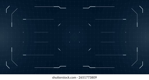 Cyber HUD design with camera glitch effects and VR blueprint grid. Futuristic game interface blends photo elements with distorted panel and tactical overlay.