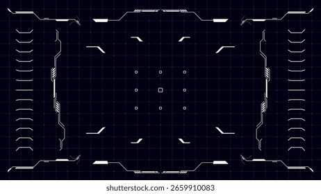 cyber HUD display, helmet or robot view, drone view screen with screen elements in digital grid with dark background banner template