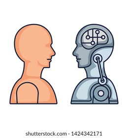 cyber humanoide profiles icons vector illustration design