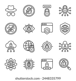 Conjunto de iconos cibernéticos aislados en blanco