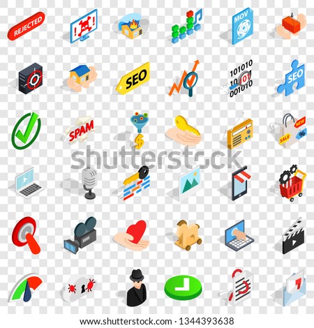 Cyber icons set. Isometric style of 36 cyber vector icons for web for any design