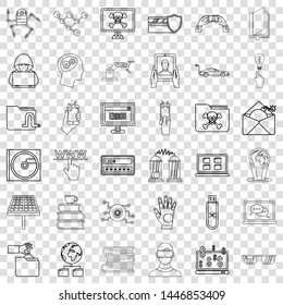 Cyber icons set. Outline style of 36 cyber vector icons for web for any design