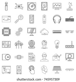 Cyber icons set. Outline style of 36 cyber vector icons for web isolated on white background