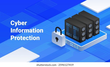 Cyber information protection Online security with robust data protection Safeguarding digital information with secure servers and padlock icon, ideal for articles on cybersecurity Vector illustration