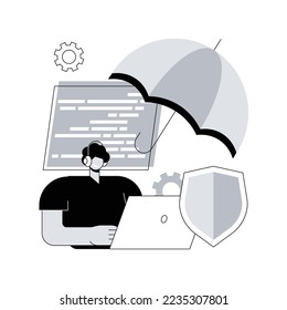 Ilustración vectorial de concepto abstracto de ciberseguros. Mercado de ciberseguros, seguridad de TI, protección de datos de riesgo de ciberdelitos, infraestructura de tecnología de la información, metáfora abstracta de ataques de servicios.