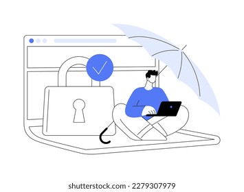 Ilustración vectorial de concepto abstracto de ciberseguros. Mercado de ciberseguros, seguridad de TI, protección de datos de riesgo de ciberdelitos, infraestructura de tecnología de la información, metáfora abstracta de ataques de servicios.