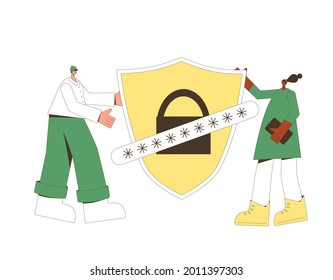 Cyberversicherung. Konzept des Schutzes personenbezogener Daten. Schild mit Schloss und Passwort. Schutz vor Cyberkriminalität. Vektorgrafik.