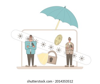 Cyber insurance. Personal data protection concept. Cybercrime risk protection. Vector illustartion.