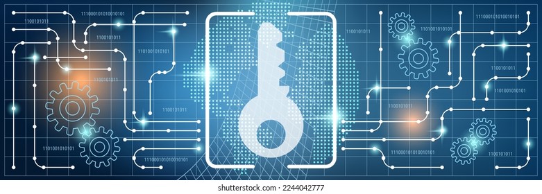 Ciberclave, protección de datos, ilustración de concepto de vector de seguridad de la información. Banner web de estilo de tecnología, plantilla de diseño de encabezado