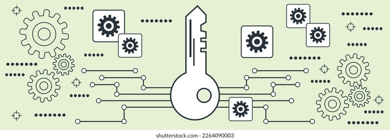 Tecla cibernética, protección de datos, seguridad de la información, contorno plano, ilustración de concepto vectorial