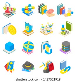 Cyber learning icons set. Isometric set of 16 cyber learning vector icons for web isolated on white background
