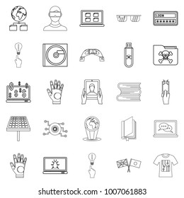 Cyber learning icons set. Outline set of 25 cyber learning vector icons for web isolated on white background