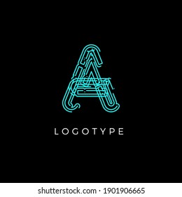 Letra cibernética A para el concepto de logotipo de tecnología digital. Monograma de estilo de circuito de contorno para símbolo de producto de inteligencia artificial, logotipo del sistema robótico y diseño de tipo vector