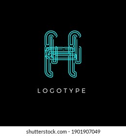 Cyber letter H for digital technology logo concept. Contour circuit style monogram for artificial intelligence product symbol, robotic system logo and vector type design
