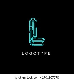 Cyber letter L for digital technology logo concept. Contour circuit style monogram for artificial intelligence product symbol, robotic system logo and vector type design