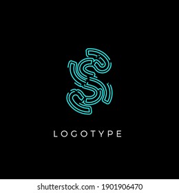 Cyber letter S for digital technology logo concept. Contour circuit style monogram for artificial intelligence product symbol, robotic system logo and vector type design