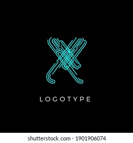 Cyber letter X for digital technology logo concept. Contour circuit style monogram for artificial intelligence product symbol, robotic system logo and vector type design