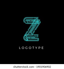 Cyber letter Z for digital technology logo concept. Contour circuit style monogram for artificial intelligence product symbol, robotic system logo and vector type design