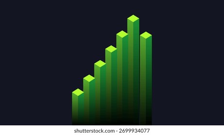 Cyber Lime vertical isometric bars on dark background, finance data concept