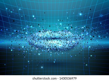 Cyber lips on the inernet background. Futuristic technology illustration.