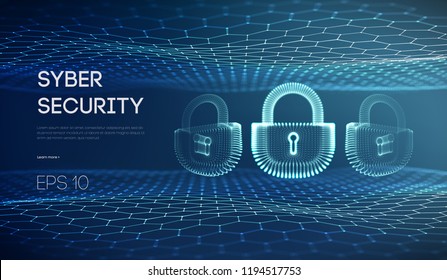 Cyber lock security vector illustration. Information protection and It security concept. Data privacy and digital safety, computer security lock. People on the internet, illustration descripting data