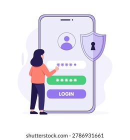 Cyber login security illustration featuring mobile authentication password protection and digital privacy concept for online technology design projects