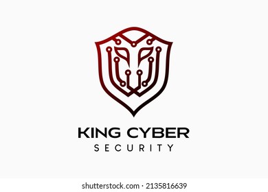 Cyber ​​security logo design with creative abstract shield concept in the shape of a lion or tiger. Vector premium
