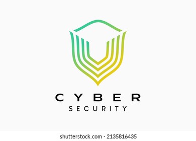 Cyber ​ ​ Sicherheits-Logo-Design mit Schild-Konzept in U-Form-Kunst. Vektor-Premium