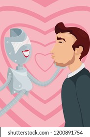 Cyber lover. A robot and a man. Illustration of how artificial intellect could replace or pretend to be your soulmate, combining characteristics, which you love in the partner and excluding bad ones