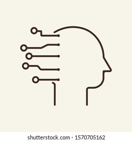 Cyber man thin line icon. Human head, AI, neural circuit isolated outline sign. Artificial intelligence concept. Vector illustration symbol element for web design and apps